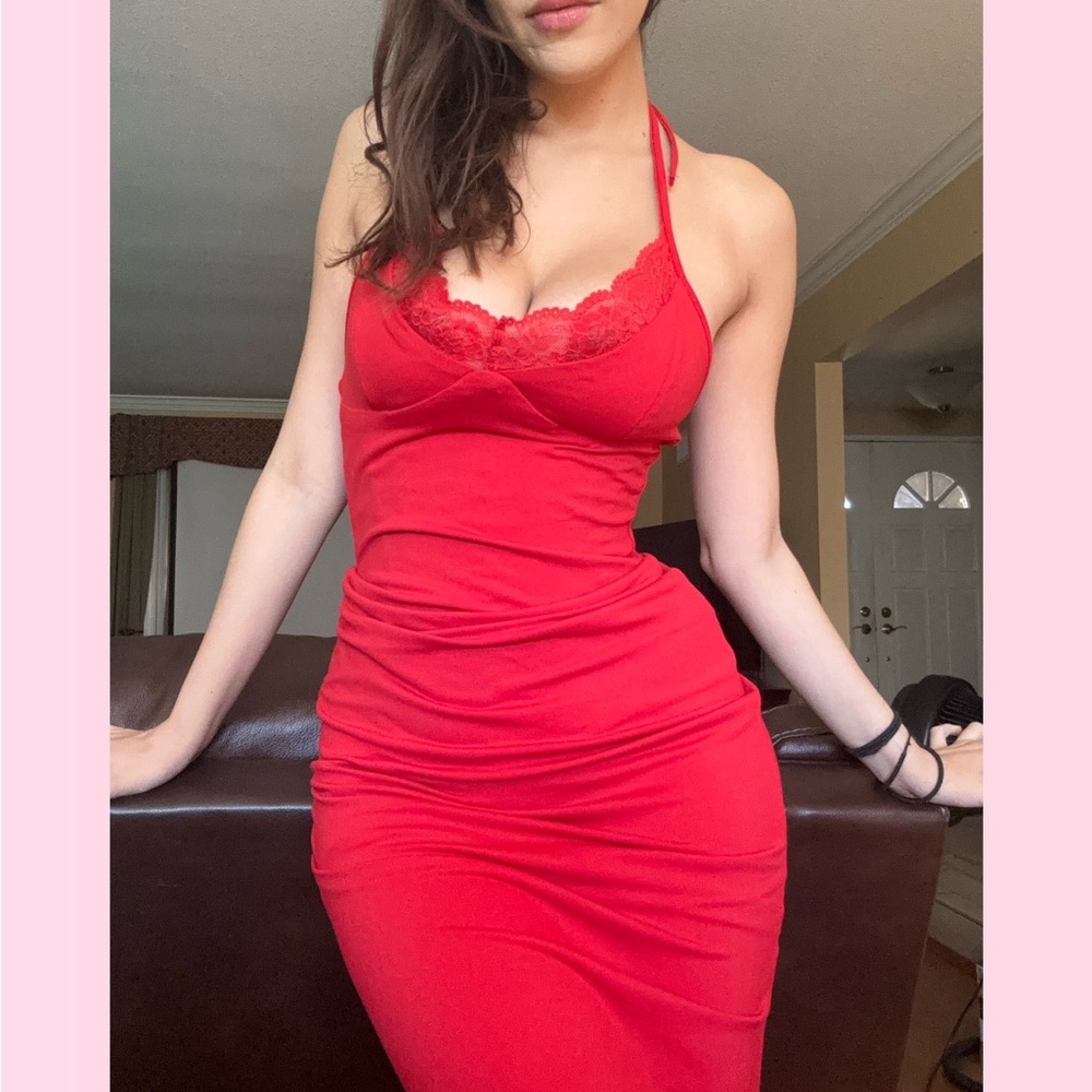 Kawaii Vibrant Red Halter Maxi Dress